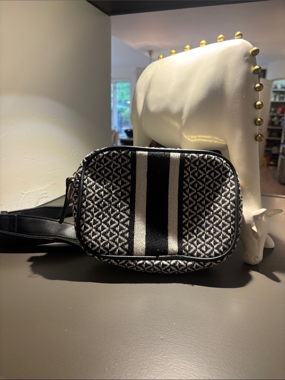Black & White Patterned Crossbody Belt Bag